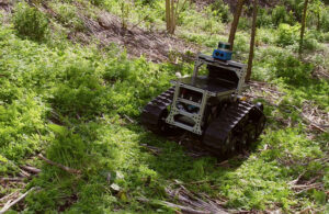 CMU robot traveling over branches and plants.